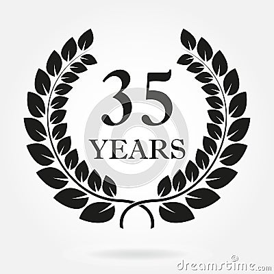 35 years. Anniversary or birthday icon with 35 years and laurel wreath. Vector illuatration Vector Illustration